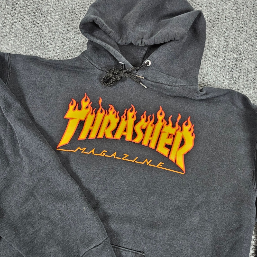 Thrasher Magazine Hoodie Black Medium Flame Logo‎ Pullover Sweatshirt